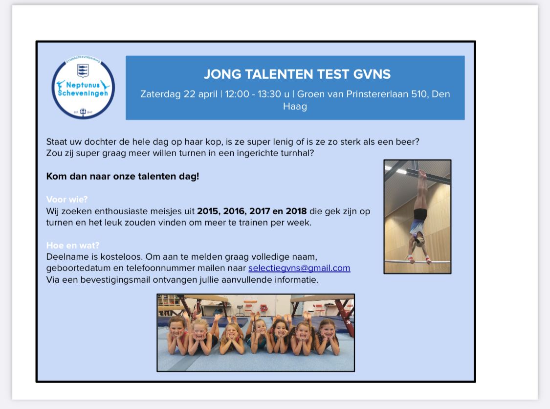 Jong Talenten Test GVNS – 22 APRIL 12.00-13.30