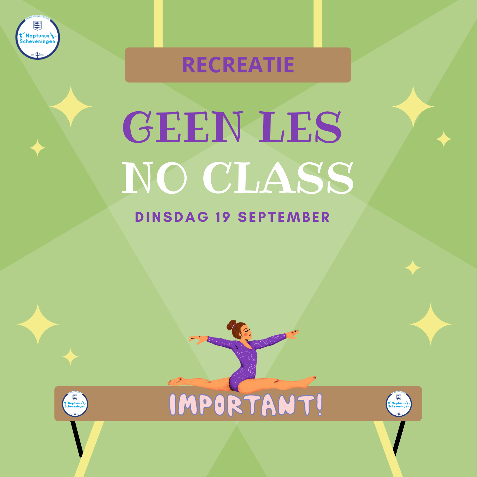 Geen les / No class – op dinsdag 19 september!